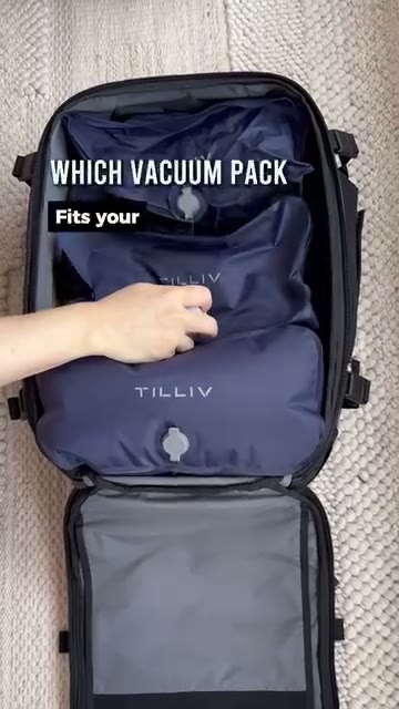 Tilliv ad frame comparing vacuum packs inside a travel bag