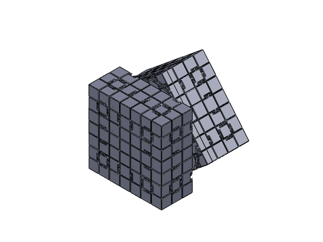 Original SolidWorks Rubik's Cube assembly showing a partly rotated layer